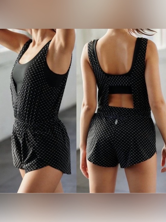 Free People Pants - Free People Jog It Off Romper Black Polka Dot Size XS NEW